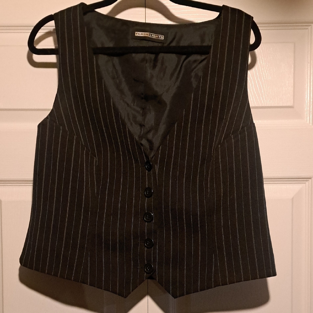 Black Pinstripe Woman's vest size 14, fashionable comfortabl & sleek
